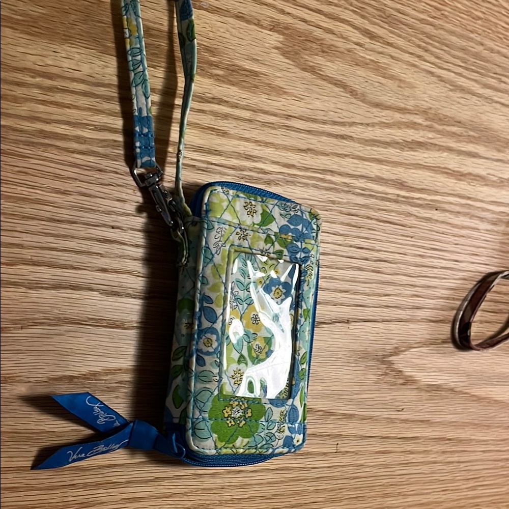 Vera Bradley Blue and Green Tropical Wristlet with small stain on back